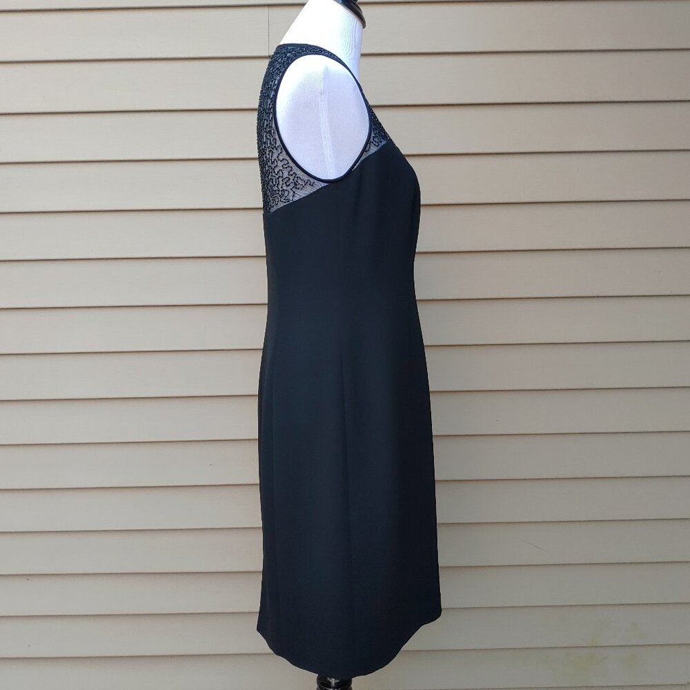 Jones New York Black Sheath Cocktail Dress Beaded Illusion Neckline Sleeveless - Picture 12 of 14